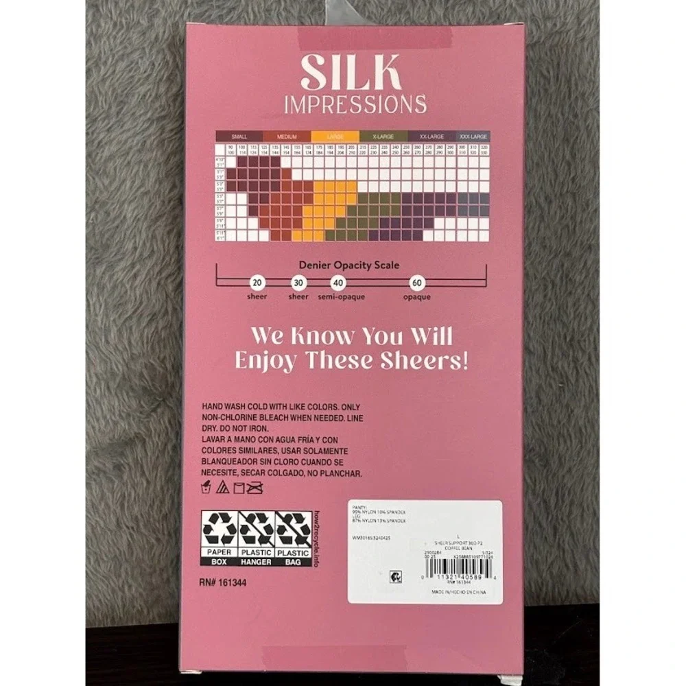 Silk Impressions 2 Pair Sheer Med Support High Waisted Pantyhose Coffee Bean L